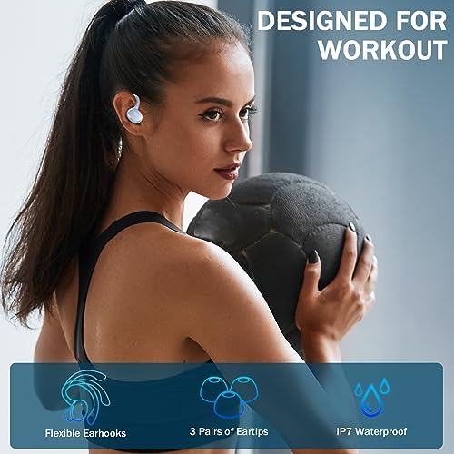 Premium Bluetooth 5.3 Wireless Earbuds – IP7 Waterproof Sport Headphones with 48-Hour Battery Life, Noise-Cancelling Mic, and 3 D Hi-Fi Stereo for Ultimate Workout Performance – Perfect for Running and Gym Enthusiasts