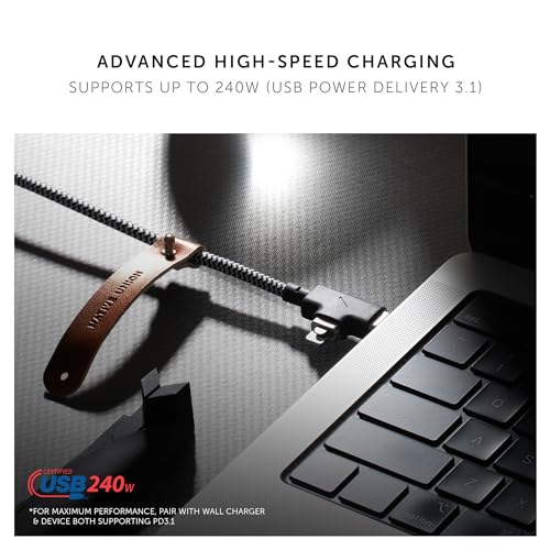 Power Your Devices Sustainably with the Native Union Belt Cable Duo Pro – 8 ft Ultra-Strong Braided 240 W Charging Cable for Lightning & Type-C – Eco-Friendly Design with 2-in-1 MFi Certified Connectors for Enhanced Compatibility and Rapid Performance – Perfect for Home, Office, and On-the-Go Charging