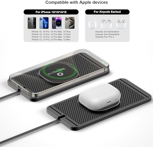 Revolutionize Your On-the-Go Charging with the REESTECQI 15 W Magnetic Wireless Car Charger Pad – Fast, Secure, and Compatible with i Phone 12-16 & Air Pods, Featuring Non-Slip Design and 40 W Car Charger for Ultimate Convenience and Efficiency