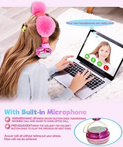 Light Purple Unicorn Cat Ear Bluetooth Headphones for Kids – Safe Listening with Volume Limiting, FM Radio & Dual Connectivity for Fun Learning and Entertainment – Ideal for School, Laptops, and Smartphones