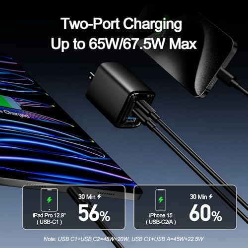Ultra-Compact 70 W USB-C Fast Charger Block – 3-Port Charging Hub for Mac Book, i Pad, i Phone & Galaxy Devices – 45 W PPS Technology, Foldable Design for Travel, High Efficiency & Device Safety – Perfect for Charging Multiple Devices Simultaneously