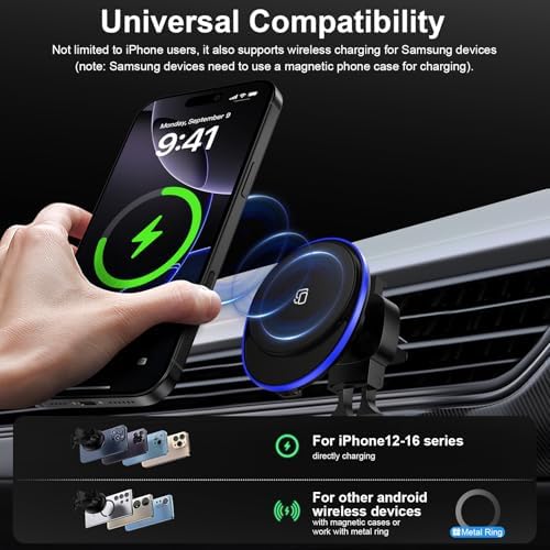 Revolutionary Magnetic Car Mount Wireless Charger for Samsung Galaxy S25 Series & i Phone 16 Models – 15 W Fast Charging, Secure Magnetic Hold, and Sleek Design for Ultimate Convenience on the Road