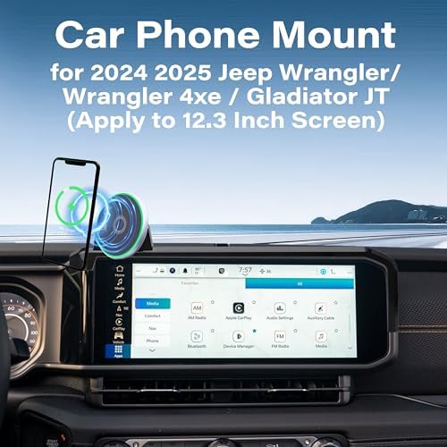 Car Phone Holder for 2024 2025 Jeep Wrangler/Wrangler 4xe/Gladiator JT Accessories Apply to 12.3 Inch Touch Screen 15W Fast Wireless Charger Screen Fixed Clip Cell Phone Mount Hands-Free – Enhanced Compatibility and Speed