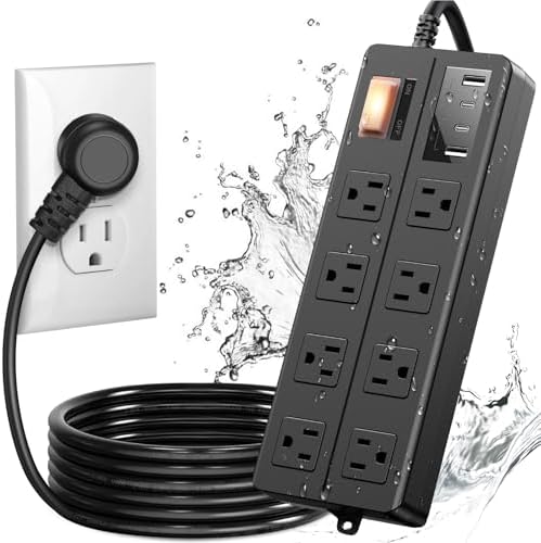 Weatherproof Outdoor Power Strip with 8 Wide Outlets & 3 USB Charging Ports – 6 FT Heavy-Duty Extension Cord, 1875 W Surge Protection, ETL Listed for Safe and Reliable Use in Any Weather – Perfect for Holiday Lights and Garden Tools