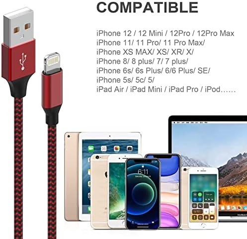 Apple MFi Certified 6 Pack Nylon Braided Lightning Cables – Fast Charging in Stylish Pastel Colors, Versatile Lengths (3 FT, 6 FT, 10 FT) for i Phone 14 Pro, 13 Mini, 12, 11 Pro Max, XR, XS, 8, 7, Plus, 6 S – Enhanced Durability & Quick Data Transfer