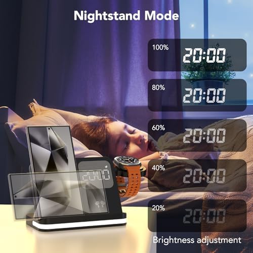 Revolutionize Your Charging Routine with the 4 in 1 Wireless Charging Station Featuring Integrated Alarm Clock – Fast, Reliable Charging for Galaxy Watch 7/Ultra/FE/6 Pro, Galaxy S25/Ultra/S25+/S24/S23/Note 20/Z Flip 7/6/5 Fold 6 & Galaxy Buds 3/2/Pro – Space-Saving Design for Multiple Devices, Enhanced Compatibility & Speed