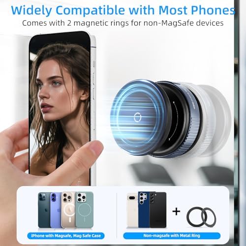 Revolutionary 360° Adjustable Magnetic Phone Holder with Suction Cup – Versatile Cell Phone Mount for Mag Safe i Phones in Kitchen, Bathroom, and Office – Sleek Black Design for Optimal Viewing and Hands-Free Convenience