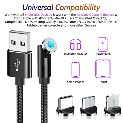 Effortless Charging Revolution: 540° Rotating Magnetic 3-in-1 USB-C Charger Cable Set (4-Pack: 3 ft, 3 ft, 6 ft, 6 ft) – 2.4 A High-Speed Universal Charging Solution for i Phone, Samsung, Moto, Android Devices & Tablets – Durable, Versatile, & User-Friendly Design for Optimal Performance Across All Micro USB/Type C Gadgets