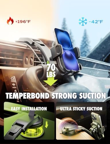 Universal Dashboard Cell Phone Holder by Bracketron – 360° Rotatable Mount with Strong Suction Cup for Secure Smartphone Access in Any Vehicle – Compatible with i Phone, Samsung, Google, Huawei and More – Effortless One-Click Release for Enhanced Safety and Convenience