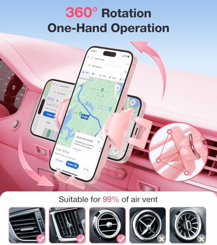 VICSEED Universal Car Phone Holder Mount – Super Stable Air Vent Cradle for Hands-Free Operation – Enhanced Compatibility with i Phone 16, 15 Pro Max & All Smartphones – Silicone Protection for Vent & Device – Optimized for Safety and Convenience