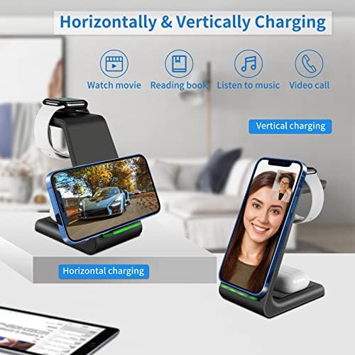 YOCUNKER 3-in-1 Qi Wireless Charging Dock – Efficient Space-Saving Solution for i Phone 14/13/12/11 Pro Max, Apple Watch Series 7/SE/6/5/4/3/2 & Air Pods 3/Pro/2 – Fast, Reliable Power with Enhanced Safety Features – Streamline Your Charging Experience and Declutter Your Workspace with This Sleek, Compact Design