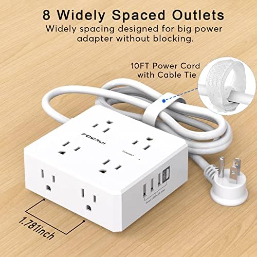 Maximize Your Power Management with a 6 Ft Surge Protector Power Strip – 8 Outlet Extension Cord Featuring 4 Fast USB Charging Ports (1 USB-C), Ideal for Home Office Convenience and Safety, ETL Listed for Enhanced Surge Protection and Compatibility