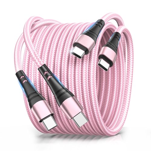 Premium 10 FT USB C to USB C Charger Cable – Dual Pack 100 W Fast Charging, Nylon Braided Design for i Phone 16 Series, Mac Book, and Samsung Galaxy S24 – Stylish Pink Color for Enhanced Durability and Flexibility