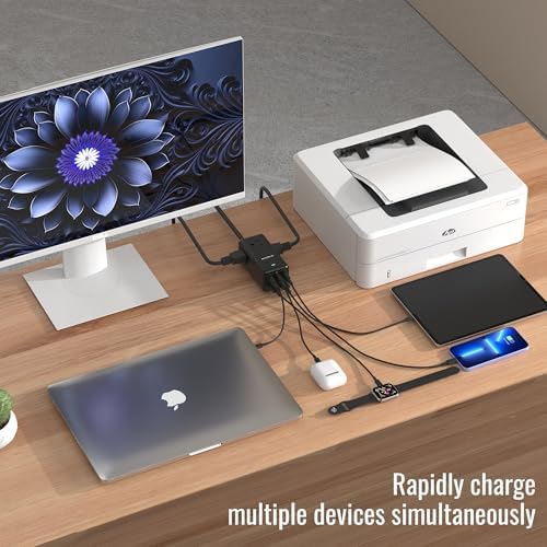 NENJI 75 W Ga N USB-C Super Fast Charging Station – 8-in-1 Power Strip with 5 USB Ports & 3 AC Outlets for Ultimate Device Compatibility – Smart Charging Technology for i Phone, Samsung, i Pad, Mac Book – Compact Travel-Friendly Design for Home or Office Use – Optimize Your Charging Efficiency and Speed