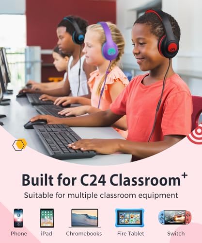 Rockpapa C24 Foldable Kids Headphones with Microphone – Lightweight Wired Audio Solution in Eye-Catching Purple & Green for School, Travel, and Play – Ideal for Young Listeners with Enhanced Compatibility and Superior Portability