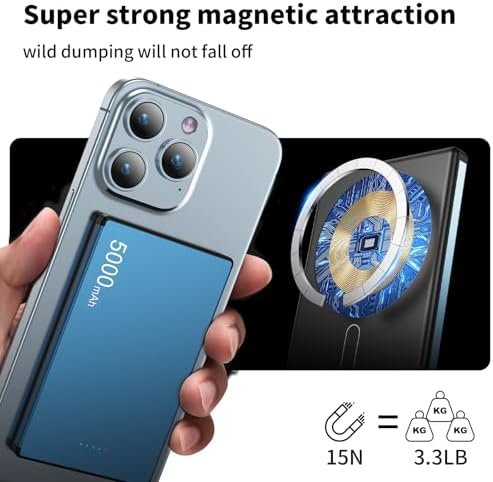 Ultra-Slim Magnetic Power Bank – 10,000 m Ah Portable Charger with Built-In Cable for i Phone 15/14/13/12 – Fast 20 W USB-C Two-Way Charging, Lightweight & Compact Design in Stylish Gray – Essential Travel Power Solution