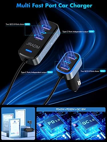 High-Performance Multi-Port Car USB Charger – 135 W Fast Charging with PD 45 W & QC3.0 30 W, Ideal for i Phone 16, 15 Pro Max, i Pad, Samsung S24/S23, Includes 5 FT Cable for Enhanced Flexibility and Compatibility on Road Trips