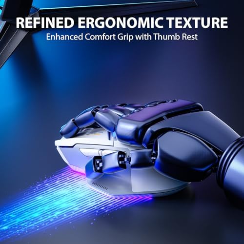 INPHIC IN9 Wireless Gaming Mouse – Versatile Tri-Mode Connectivity (Bluetooth, Type-C, 2.4 GHz), 10,000 DPI Precision, RGB Backlit Customization, Ergonomic Design for Ultimate Comfort, Fully Programmable for Gamers and Professionals on PC, Laptop, and Mac