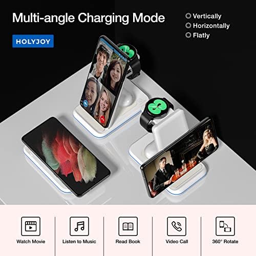 HOLYJOY 3-in-1 Foldable Wireless Charger – Ultimate Fast Charging Station for Samsung Galaxy S25 Ultra, S24, Note 20, Galaxy Watch 7/6/5/4/Active 2 & Buds – Compact Travel Charger with Non-Slip Design and LED Charging Indicator for Seamless Device Management on the Go