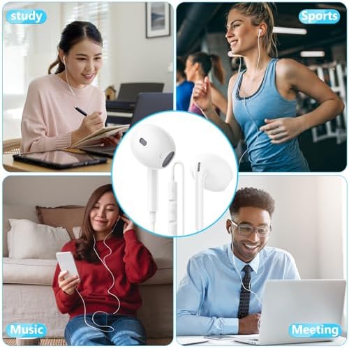 Premium Wired Earbuds for i Phone – Dual Pack High-Fidelity Noise-Canceling Headphones with Integrated Microphone & Effortless Volume Adjustment – Optimized Compatibility with i Phone 14/13/12/11/XR/XS/X/8/7/SE/Pro/Pro Max – Superior Sound Quality for Music and Calls – Featherweight, Robust Design Perfect for Daily Use and Active Lifestyles