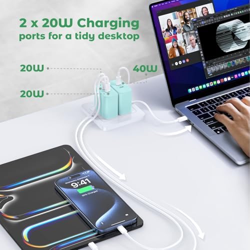 40 W Dual-Port USB-C Fast Charger for i Phone 15/16/14/13/12/11 Pro Max & Samsung – High-Speed Compact Charging Block with Power Delivery & Quick Charge for Home and Travel Efficiency