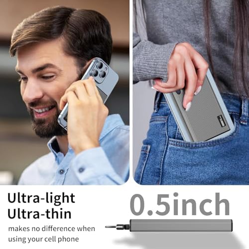 Ultra-Slim Magnetic Power Bank – 10,000 m Ah Portable Charger with Built-In Cable for i Phone 15/14/13/12 – Fast 20 W USB-C Two-Way Charging, Lightweight & Compact Design in Stylish Gray – Essential Travel Power Solution