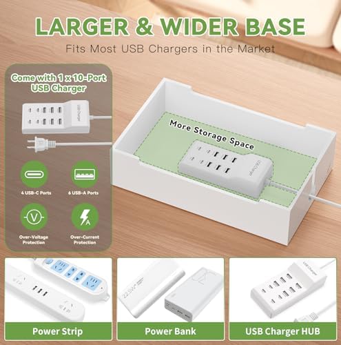 Pezin & Hulin Eco-Friendly Bamboo Charging Station – 10-Port USB Dock Organizer with 6 Cables, Enhanced Power Supply & Cable Management for Multi-Device Charging, Sleek Natural and Black Design for Homes and Offices