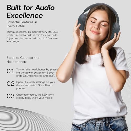 Gabba Goods Aura Elite Premium Wireless Over-Ear Headphones – Unmatched High-Resolution Audio with Built-In Mic, SD Card Compatibility & 6-Hour Battery Life – Perfect for Gamers, Travelers, and Professionals – Chic Black Design for Audiophiles and Everyday Users