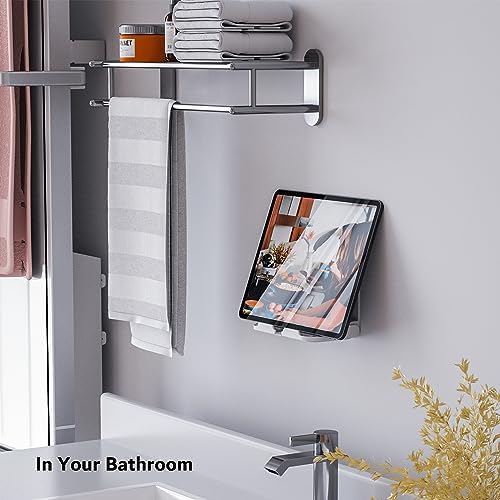 pzoz Wall Mount Cell Phone Holder for Outlet, Foldable Cellphone Stand for Mirror Bathroom Shelf Shower Bedroom Kitchen or Dorm Charging, Compatible with iPhone iPad or Tablet (White) – Enhanced Compatibility and Speed