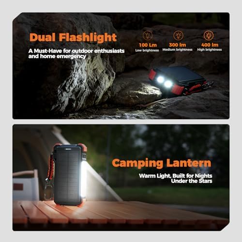 Ultimate BLAVOR 20000 m Ah Solar Power Bank with Fast Charge and Built-In Cables – Ideal Multi-Device Charger for Outdoor Adventures, Camping, and Daily Use – Eco-Friendly USB C Battery Pack Compatible with i Phone 16-11, i Pad, Samsung, and Apple Watch