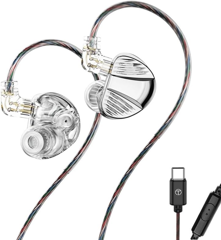 TRN V10 PRO Wired Earphones – Premium Hi-Fi Audio with Dual Dynamic Drivers & Balanced Armatures, Ergonomic Fit, Detachable 2-Pin Cable, Type-C Connectivity, Built-in Microphone – Ideal for Audiophiles and Everyday Listening