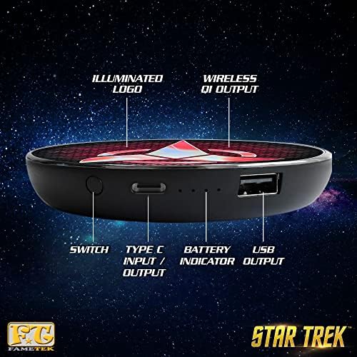 Star Trek Illuminating Wireless Charger & Backup Battery Pack – Sci-Fi Inspired Portable Phone Charger with Light-Up Transporter Pad Logo for Enhanced Compatibility and Fast Charging – Ultimate Gift for Star Trek Fans and Tech Enthusiasts