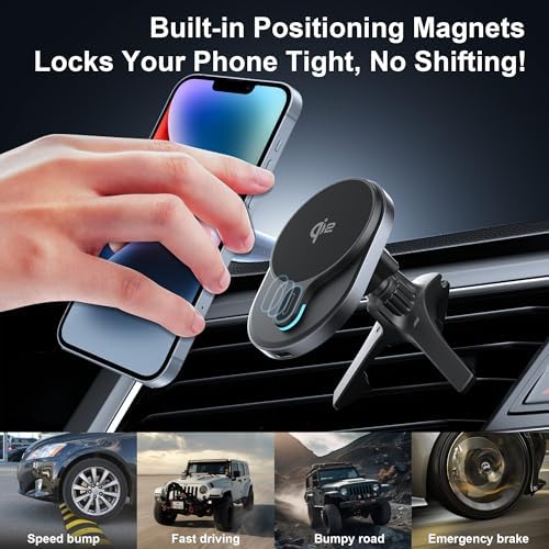 for Qi2 15W MagSafe Car Mount Charger,Dash & Vent Wireless Cars Mount Charger Phone Holder Mounts for iPhone 16/15/14/13/12, Galaxy S25, Fast Charging for Magnetic iPhone Car Accessories – Enhanced Compatibility and Speed