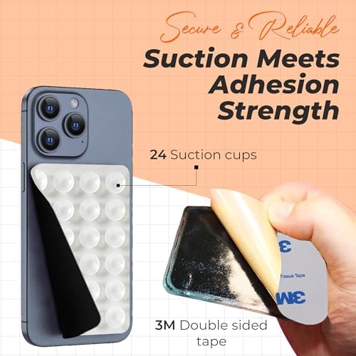Maximize Your Mobile Creativity: 2-Pack Sticky Silicone Suction Phone Grip with 24 Powerful Suction Cups for Secure Hands-Free Selfies and Videos – Compatible with i Phone, Samsung, and Android – Durable Black Accessory for Ultimate Versatility and Convenience