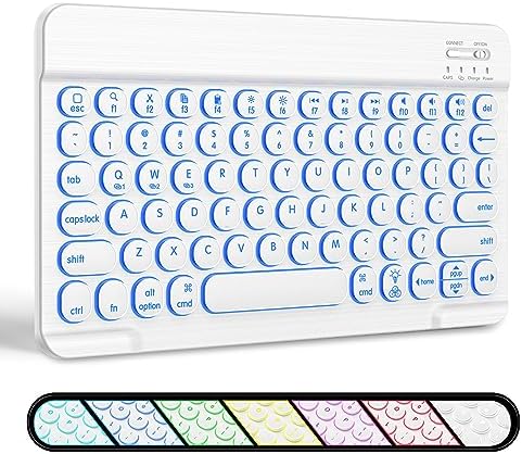 Ultra-Slim Universal Wireless Bluetooth Keyboard for i Pad, i Phone & Tablets – Multi-Device, Backlit Mini Design with 7-Color Options, Rechargeable & Portable for On-the-Go Efficiency