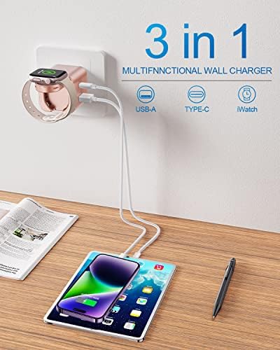 36 W Fast Charging Block for Apple Devices – Dual Port Wall Charger with Built-in Apple Watch Dock, Foldable Design for i Phone & Air Pods – Ultimate Compatibility and Portability for On-the-Go Users