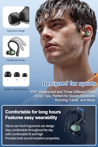 Revolutionize Your Audio Experience with 60-Hour Playtime Bluetooth 5.3 Wireless Earbuds – Advanced Noise Cancelling for Crystal Clear Sound, IPX7 Waterproof Durability, Real-Time LED Battery Monitoring, Ideal for Athletes and Outdoor Enthusiasts (RED)
