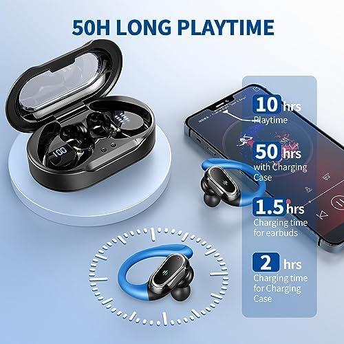 Rolosar Bluetooth 5.4 Sport-Optimized Wireless Earbuds – IP7 Waterproof with Advanced ENC Noise Cancellation, Ergonomic Earhooks for Ultimate Comfort, Dual LED Battery Indicator, 50-Hour Playback – Ideal for Running, Fitness, and Everyday Use