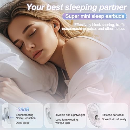 Ultra-Comfort Invisible Bluetooth Sleep Earbuds for Side Sleepers | Mini Wireless Headphones with Waterproof Design | Perfect for Clear Calls, Sports, and Ultimate Relaxation | Lightweight White Earphones for Work and On-the-Go Productivity