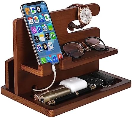 Sustainable Wood Charging Dock & Bedside Organizer: Chic Multi-Device Station for Men – Fast Charging Hub for Phones, Smartwatches, Keys, and Wallets – Perfect Gift Idea for Anniversary, Birthday, or Special Occasions – Modern Black Finish Enhances Any Bedroom or Office Decor