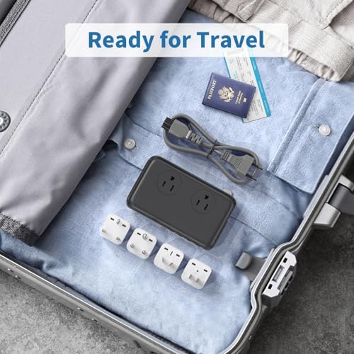 Universal Travel Voltage Converter & 4-Port USB-C Adapter – 220 V to 110 V Step-Down Power Solution for Global Use – 230 W Capacity with Interchangeable Plugs for EU, UK, AU, US & India – Essential for International Travelers and Expatriates