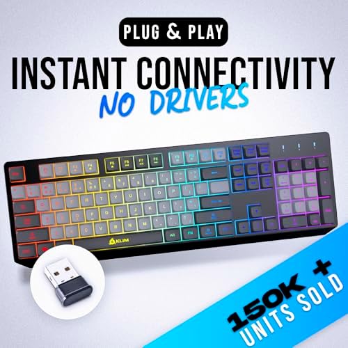 KLIM Chroma RGB Wireless Gaming Keyboard – Ultimate Performance with Long-Lasting Rechargeable Battery, Quick Typing & Water-Resistant Design for PC, PS5, PS4 & Mac – Elevate Your Gameplay with Stunning Backlighting & Enhanced Compatibility