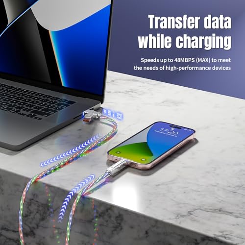 100W USB C Multi Charging Cable,3 in 1 USB C Cable Fast Charging with E-Mark Chip,Universal Charging Cable with Type-C, Micro USB,IP Port for iPhone16/15/Cell Phones and More – Enhanced Compatibility and Speed