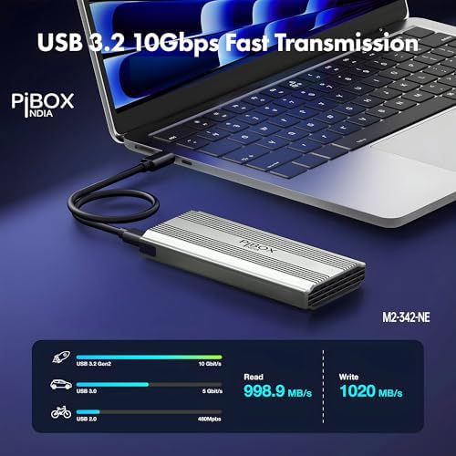 High-Speed Pibox India NVMe M2 Enclosure with Fan – USB 3.2 10 Gbps Tool-Free SSD Adapter for 2230/2242/2260/2280 M & B&M Keys – PCI-E NVMe Reader with Enhanced RTL9210 Performance and Heat Dissipation Solutions