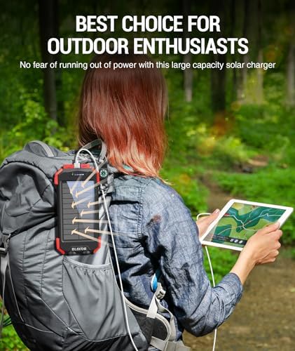 Ultimate BLAVOR Solar Charger Power Bank – 10,000 m Ah Portable Wireless Battery Pack with 20 W Fast Charging, USB-C Compatibility, Solar Panel for Sustainable Energy, and Dual Flashlight for Outdoor Adventures – Essential Gear for Campers and Hikers