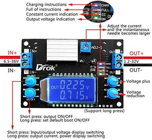 DROK Ultra-Adjustable DC Buck Converter – Precision Power Supply with 1.2 V-32 V Output and 12 A Capacity, Ideal for Solar Energy Systems, RV Applications, and Golf Cart Energy Management – LCD Display for Real-Time Voltage Monitoring and Dual Mode Operation