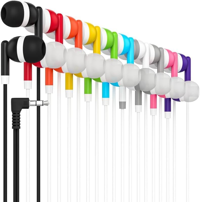 Maeline 20-Pack Tangle-Free Stereo Earbuds – Premium Wired Headphones for K-12 Classrooms, Libraries, Travel, and Fitness – High-Fidelity 3.5 mm Compatibility for Phones, Tablets, and Laptops – Sleek Jet Black Design for Ultimate Convenience and Storage Efficiency