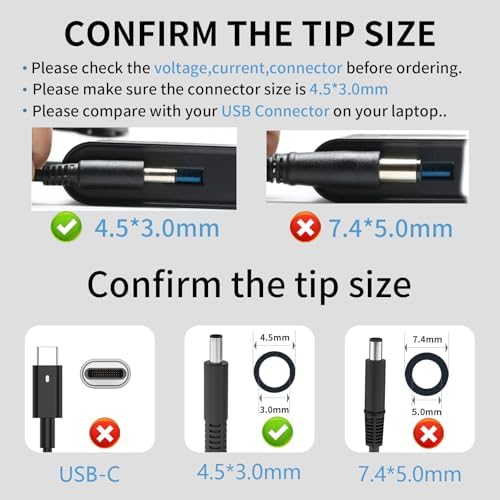 Powerful 65 W USB-C Laptop Charger for Dell – Optimized for XPS & Latitude Series – Lightweight, Travel-Friendly AC Adapter with Advanced Safety Mechanisms – Perfect for Home and Office Use – Versatile Fast Charging Solution for Enhanced Device Performance and Protection