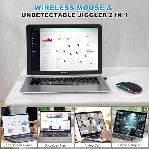 Sleek LED Bluetooth Wireless Mouse for Mac & PC – Rechargeable, RGB Light-Up Design with Dual Connectivity (BT5.2 + 2.4 G USB) – Slim, Portable Mouse with Jiggler Function for Work & Play – Enhanced Performance & Style in White