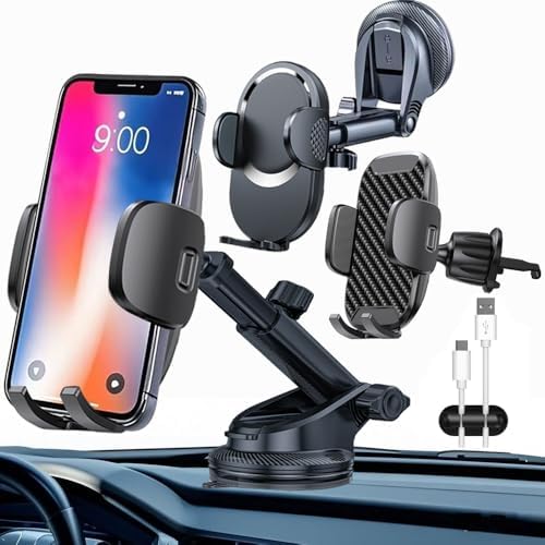 Cell Phone Holder Mount for Car Dashboard Windshield Air Vent Scalable Long Arm Fit All Phone with Thick Case,Black,2 Pack – Enhanced Compatibility and Speed